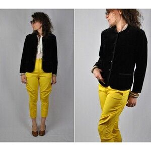 Vintage SAKS FIFTH AVENUE Black Velvet Jacket Pockets Velvet Jacket Blazer S